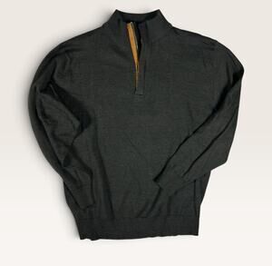 Woodland Trail Quarter Zip Sweater Men's XL Olive Suede Trim